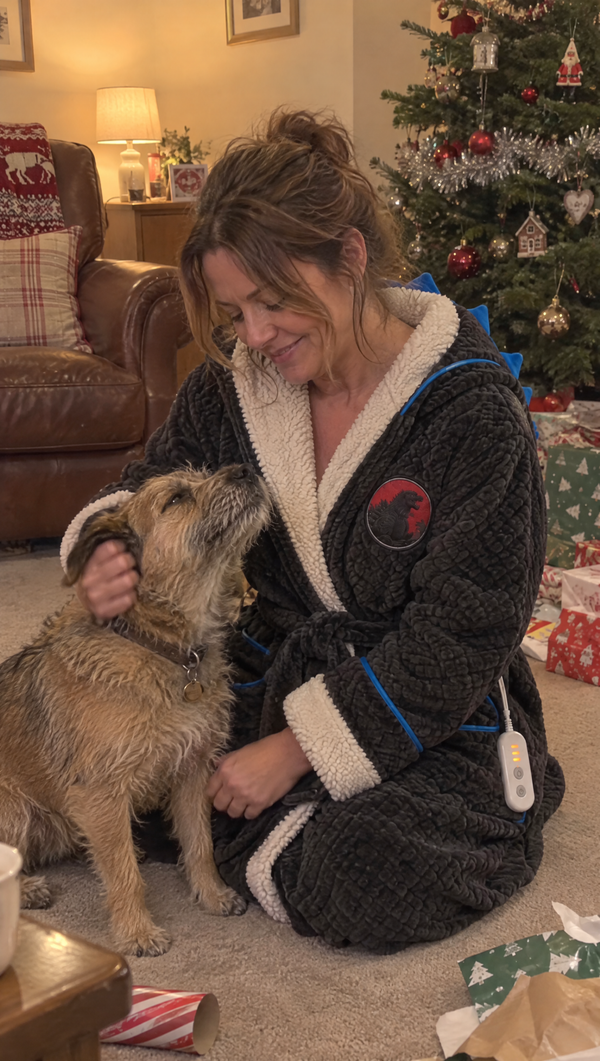 Review: living room at Christmas with dog